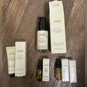 JVN hair care kit. BLOWOUT STYLING MILK. AIR DRY CREAM. SCALP OIL. 2 SHINE DROP